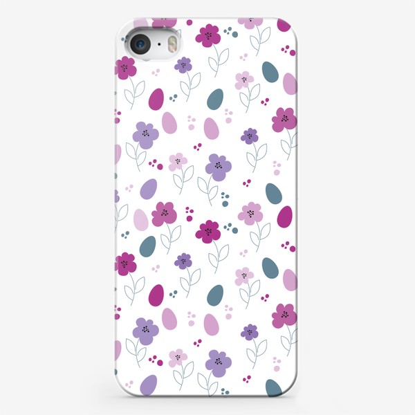 Чехол iPhone «Пасхальный бесшовный рисунок с  яйцами и цветами на белом фоне»