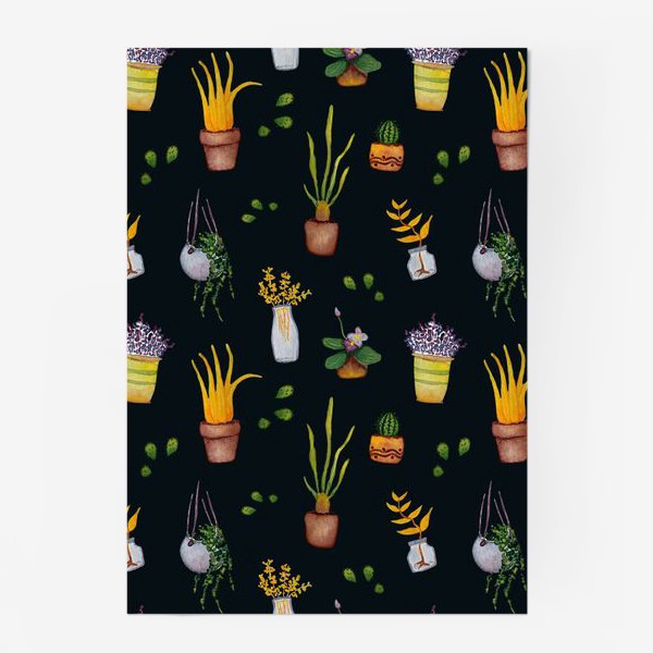 Постер «Горшечные растения Ботаника Флора Темный фон»
