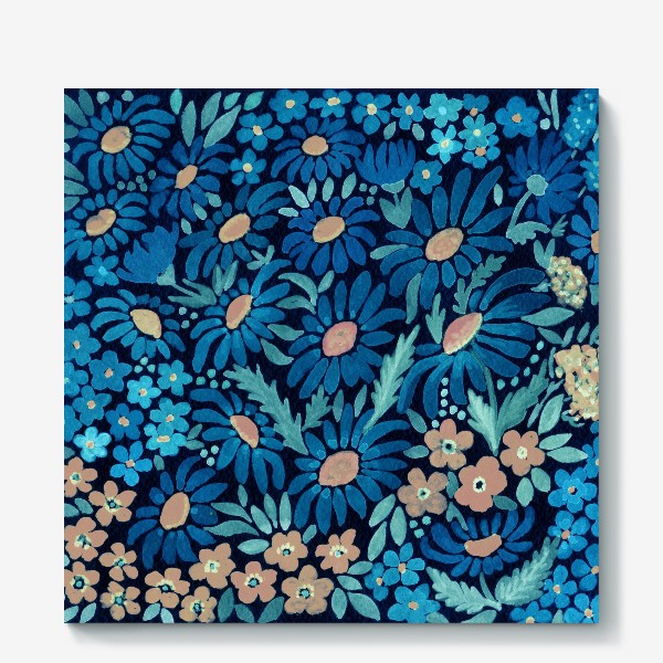 Холст &laquo;Синие акварельные цветы &raquo;