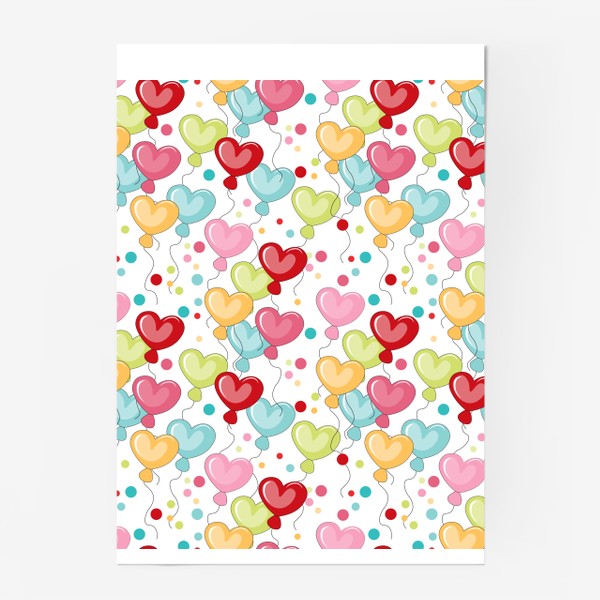 Постер «Цветные воздушные шарики в форме сердца.Паттерн с воздушными шарами.»