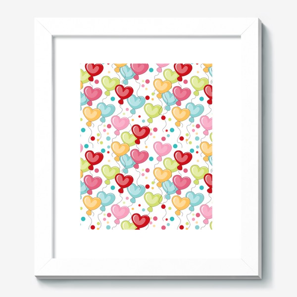 Картина &laquo;Цветные воздушные шарики в форме сердца.Паттерн с воздушными шарами.&raquo;