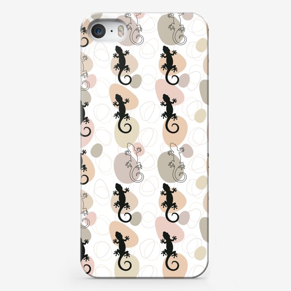 Чехол iPhone &laquo;Саламандры в скандинавском стиле. Паттерн с саламандрами на фоне пастельных кругов&raquo;