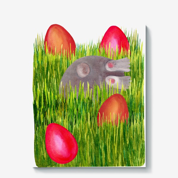 Холст &laquo;Пасхальный кролик прячит пасхальные яйца в траве&raquo;