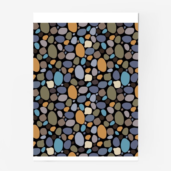 Постер &laquo;Морские цветные камушки на черном фоне. Паттерн с камнями.&raquo;