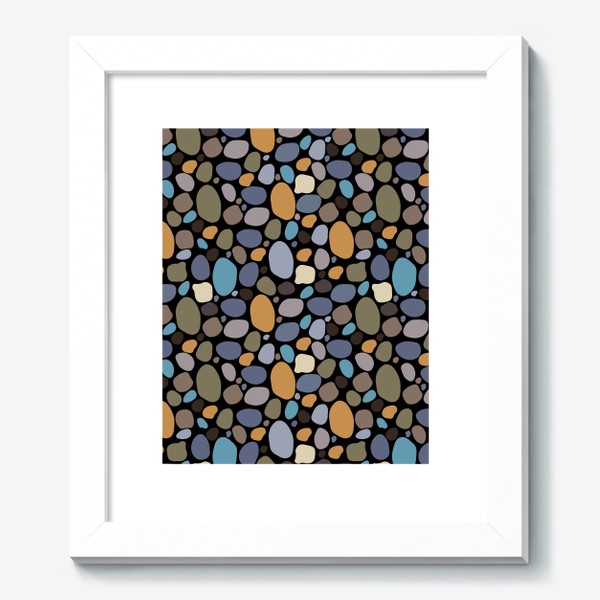 Картина «Морские цветные камушки на черном фоне. Паттерн с камнями.»