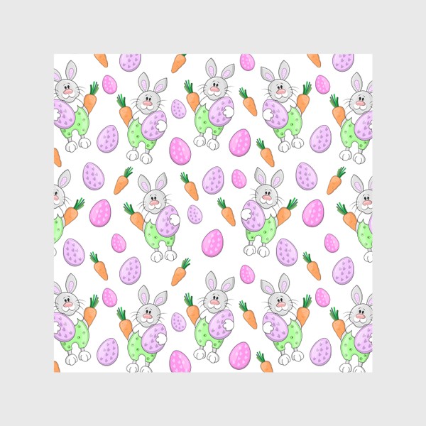 Скатерть «Милый кролик с пасхальным яйцом и морковкой.Пасхальный паттерн.»