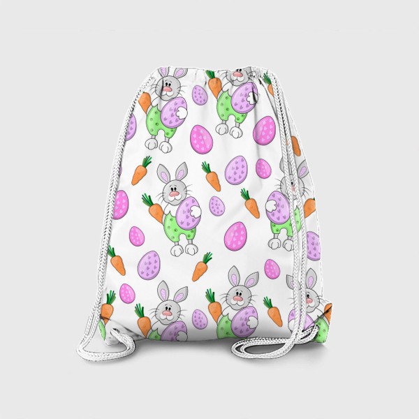 Рюкзак «Милый кролик с пасхальным яйцом и морковкой.Пасхальный паттерн.»