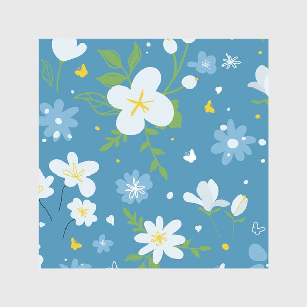 Скатерть «Садовый цветок, растения, бесшовный дизайн на синем фоне. Симпатичный узор в виде маленького цветочка.»