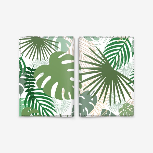 Обложка для паспорта «Тропическая листва. Паттерн с листьями.»