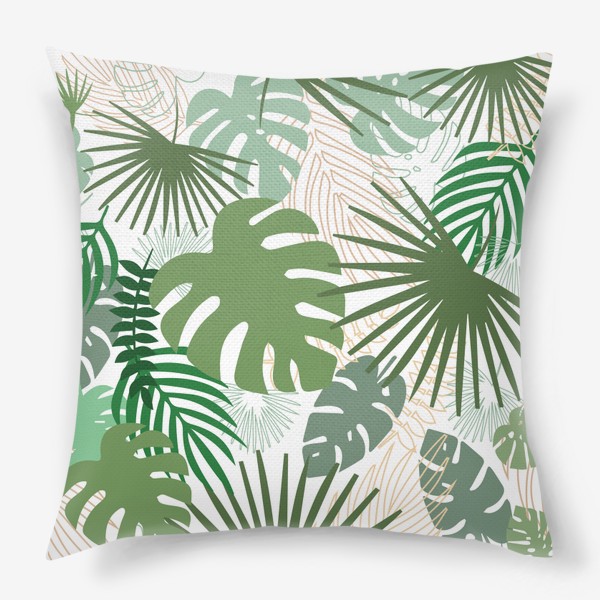 Подушка «Тропическая листва. Паттерн с листьями.»