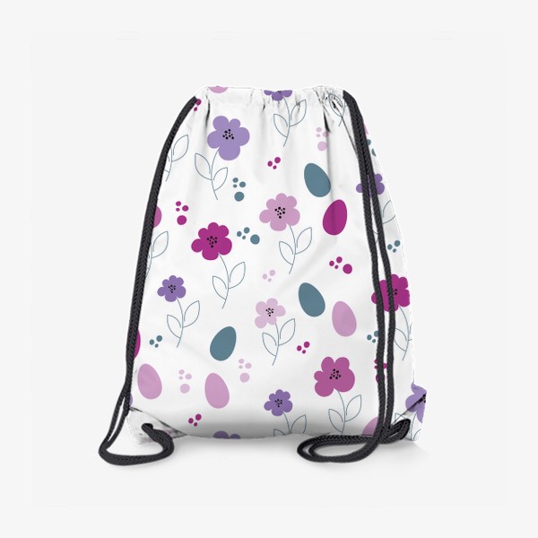 Рюкзак «Пасхальный бесшовный рисунок с  яйцами и цветами на белом фоне»
