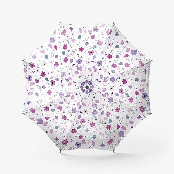 Зонт «Пасхальный бесшовный рисунок с  яйцами и цветами на белом фоне»