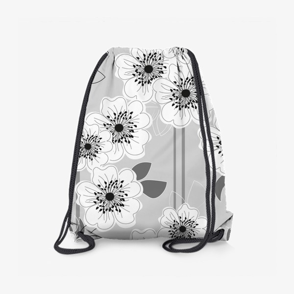 Рюкзак «Белые нежные цветы шиповника на сером полосатом фоне.Цветочный паттерн.»
