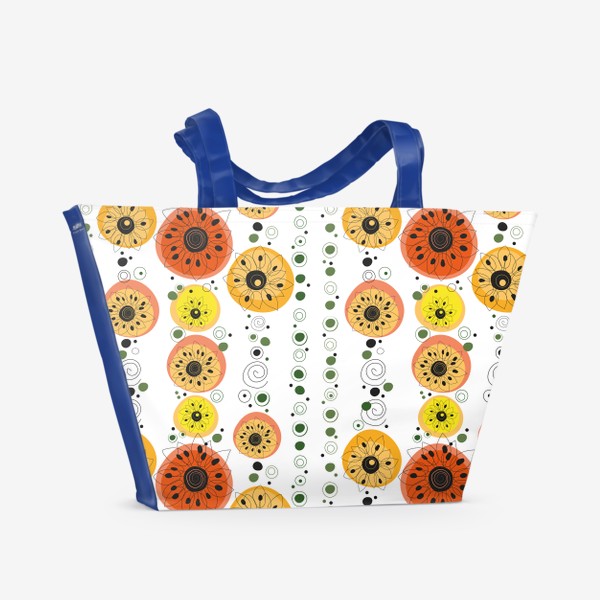 Пляжная сумка «Цветы на фоне разноцветных кругов.»