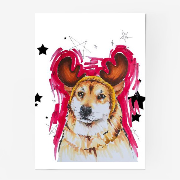 Постер «Новогодний рыжий пес»