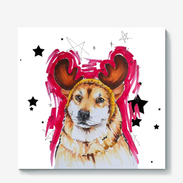 Холст «Новогодний рыжий пес»