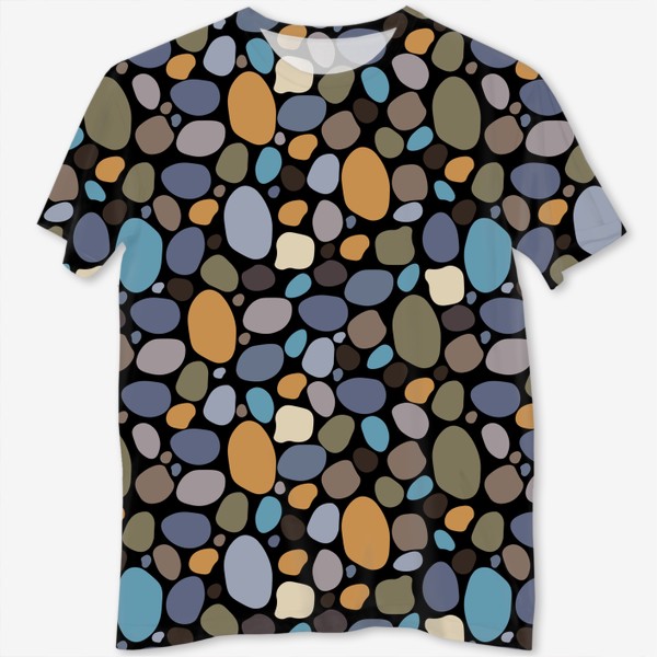 Футболка с полной запечаткой «Морские цветные камушки на черном фоне. Паттерн с камнями.»