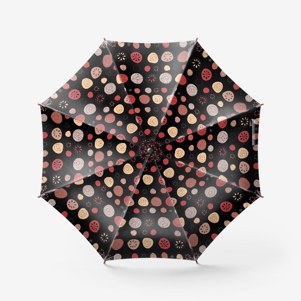 Зонт «Орнамент в скандинавском стиле с разноцветными круглыми элементами на черном фоне. Паттерн с капакулями»