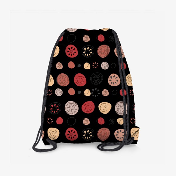 Рюкзак «Орнамент в скандинавском стиле с разноцветными круглыми элементами на черном фоне. Паттерн с капакулями»