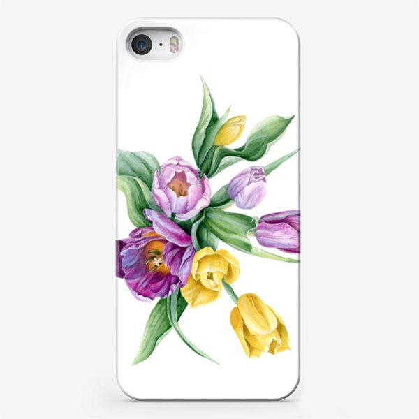 Чехол iPhone «букет тюльпанов акварелью»