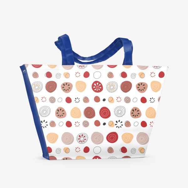 Пляжная сумка «Орнамент в скандинавском стиле с разноцветными круглыми элементами на белом фоне. Паттерн с капакулями»