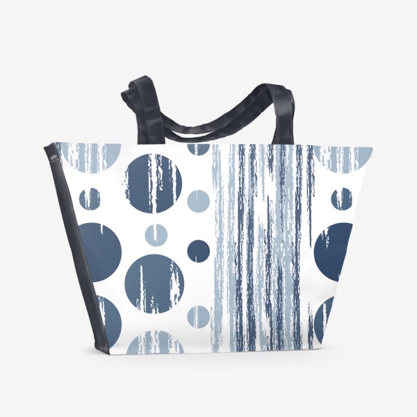 Пляжная сумка &laquo;Паттерн с синими потертыми кругами и полосами.Круги с потертой текстурой.&raquo;