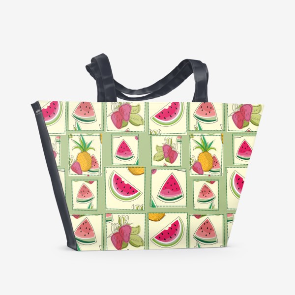 Пляжная сумка «Ананас,арбуз,клубника и дольки арбуза.Летний паттерн с фруктами.»