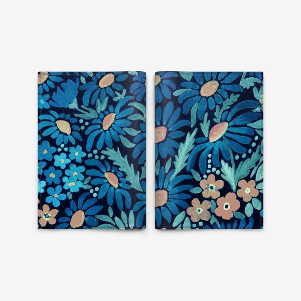 Обложка для паспорта «Синие акварельные цветы »