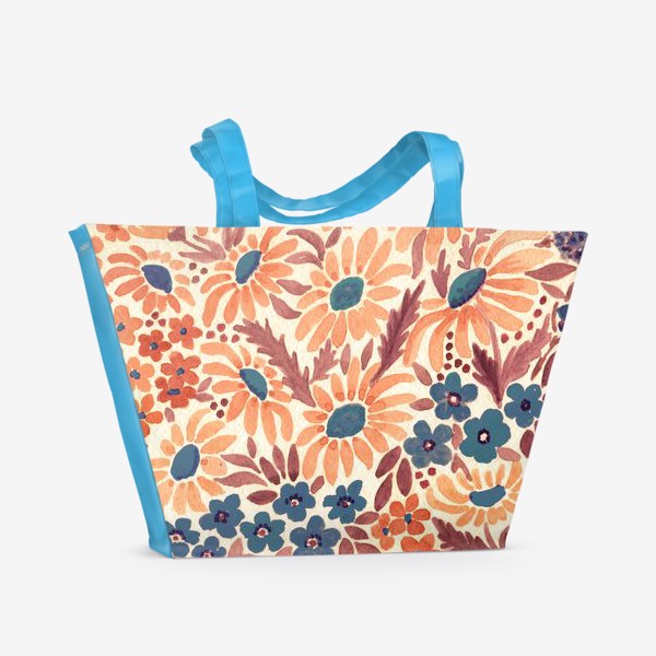 Пляжная сумка «Бежевые акварельные цветы»