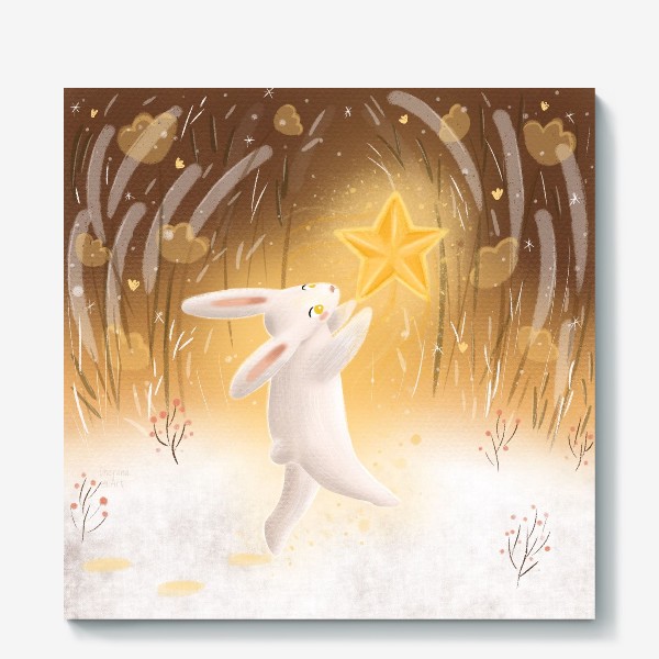 Холст «Рождественская звезда и кролик»