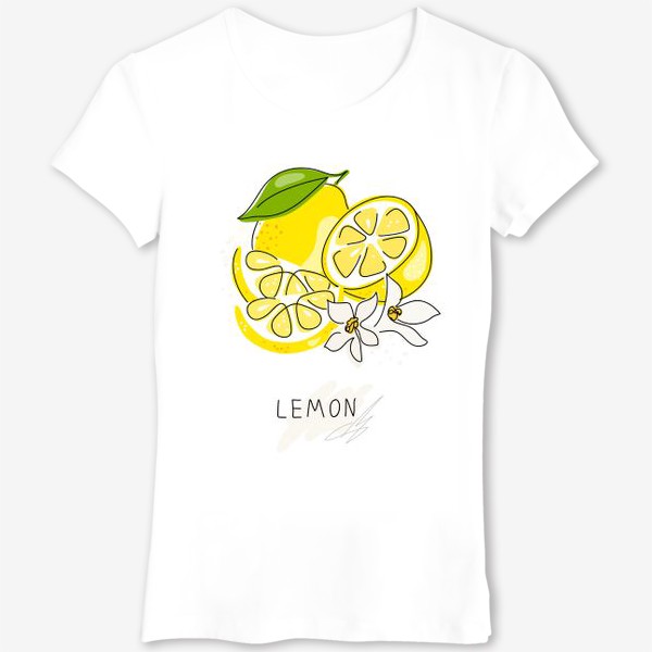 Футболка «Рисованный лимон на белом фоне. Скетч. Свежие желтые плоды лимона, лайма»
