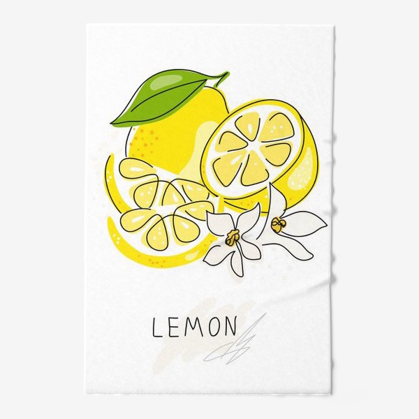Полотенце «Рисованный лимон на белом фоне. Скетч. Свежие желтые плоды лимона, лайма»