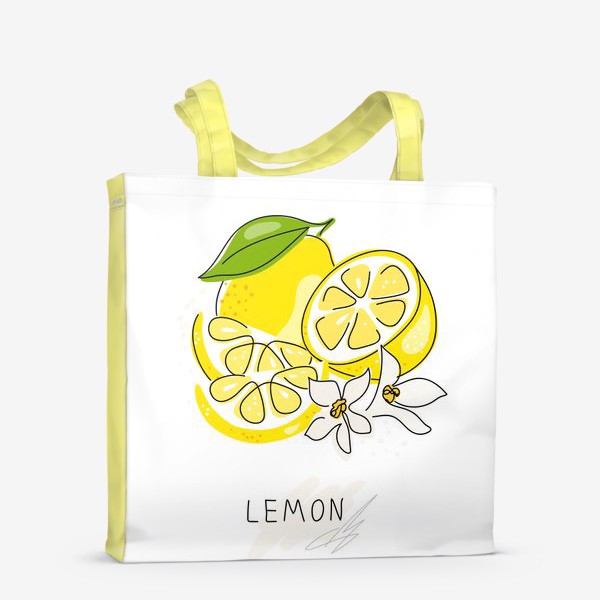 Сумка-шоппер &laquo;Рисованный лимон на белом фоне. Скетч. Свежие желтые плоды лимона, лайма&raquo;