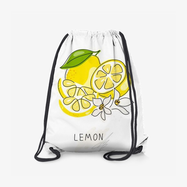 Рюкзак «Рисованный лимон на белом фоне. Скетч. Свежие желтые плоды лимона, лайма»