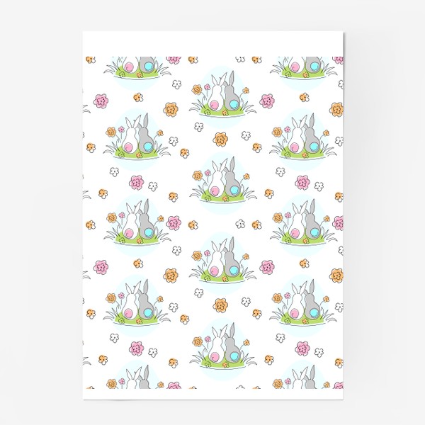 Постер «Милые кролики.Пасхальный паттерн с кроликами и цветами.»