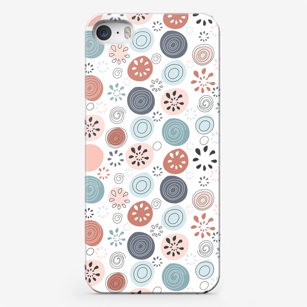 Чехол iPhone «Паттерн в скандинавском стиле.Цветы на фоне абстрактных кругов.»