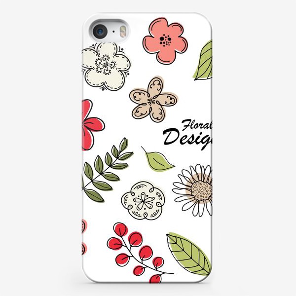 Чехол iPhone «Красочные цветы и листья. Скетч»