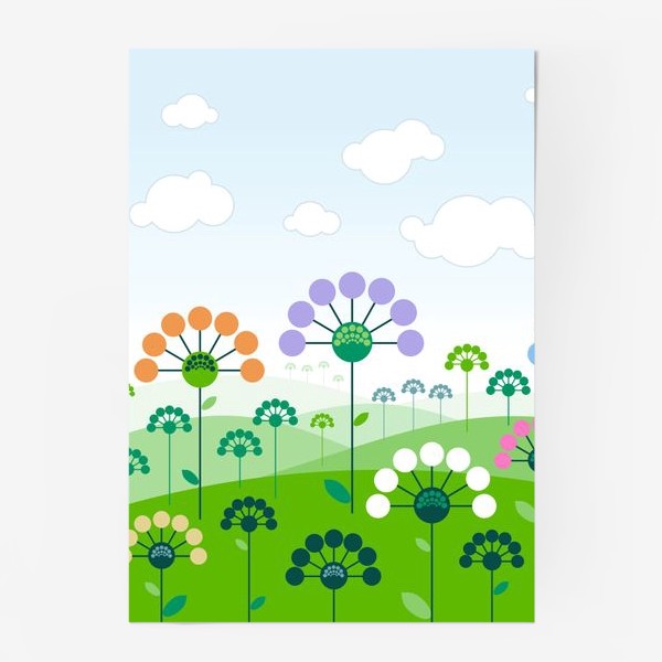 Постер «пейзаж с цветами»