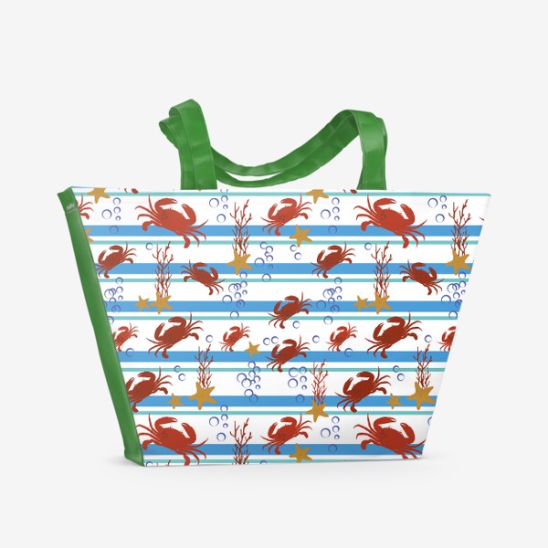 Пляжная сумка &laquo;Морской летний паттерн с крабами и кораллами.Полосатый морской паттерн.&raquo;