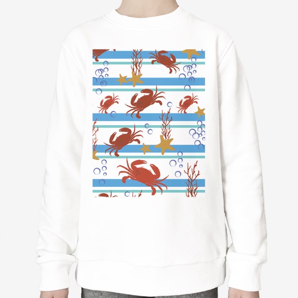 Свитшот «Морской летний паттерн с крабами и кораллами.Полосатый морской паттерн.»
