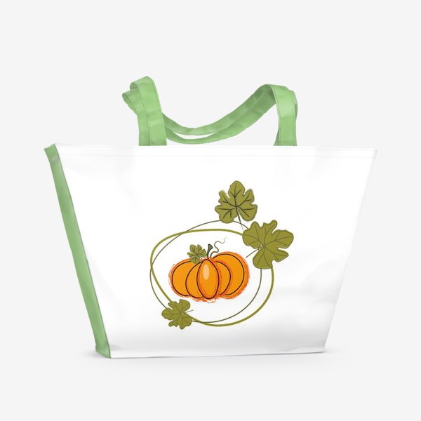 Пляжная сумка «Сочная тыква с листьями. Принт.»