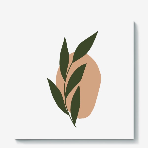 Холст «Ветка с листьями на абстрактном пятне 4»