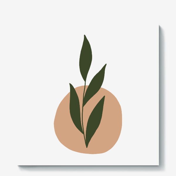 Холст «Ветка с листьями на абстрактном пятне 5»