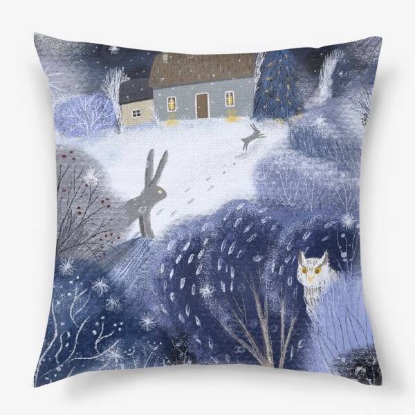 Подушка «Зима, новый год, заяц и сова»