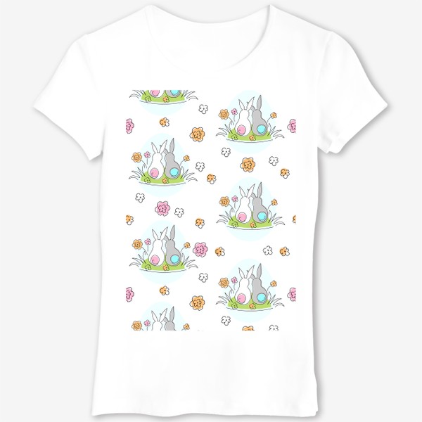 Футболка «Милые кролики.Пасхальный паттерн с кроликами и цветами.»