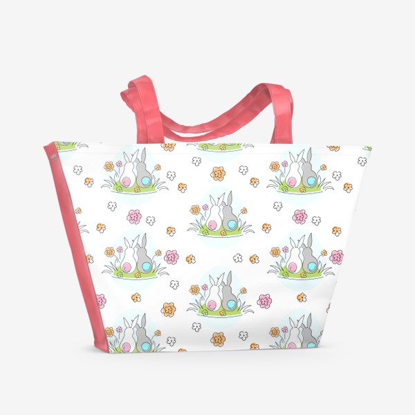 Пляжная сумка &laquo;Милые кролики.Пасхальный паттерн с кроликами и цветами.&raquo;