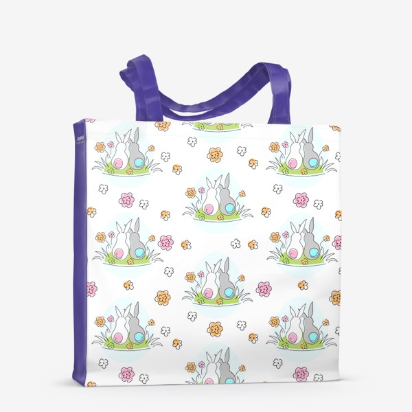 Сумка-шоппер «Милые кролики.Пасхальный паттерн с кроликами и цветами.»