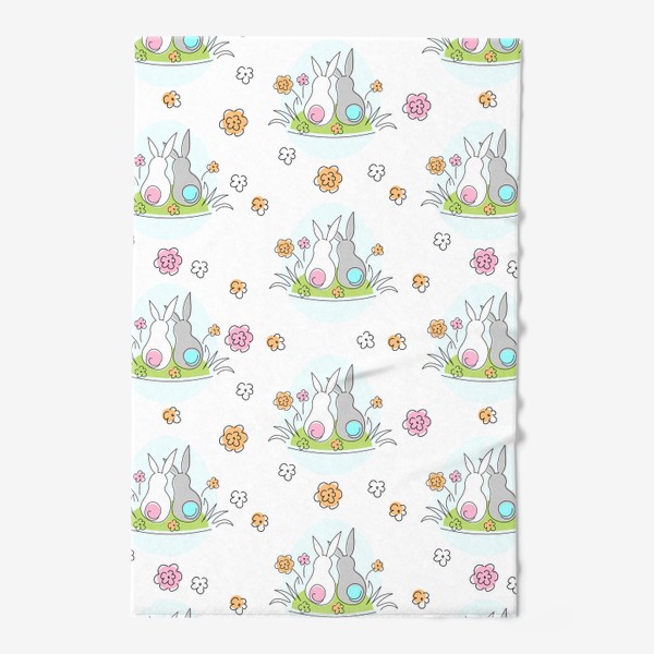 Полотенце «Милые кролики.Пасхальный паттерн с кроликами и цветами.»