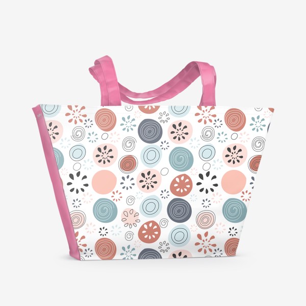 Пляжная сумка «Паттерн в скандинавском стиле.Цветы на фоне абстрактных кругов.»