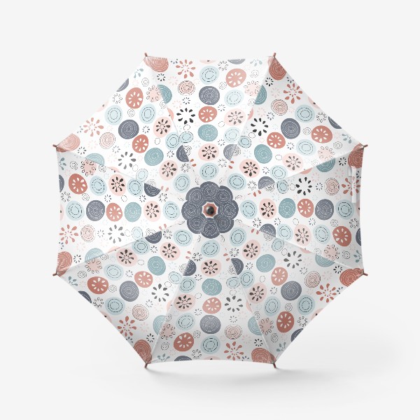 Зонт «Паттерн в скандинавском стиле.Цветы на фоне абстрактных кругов.»